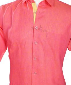 Smart Plain Pink Wedding Party Shirt for Men in Linen-2613