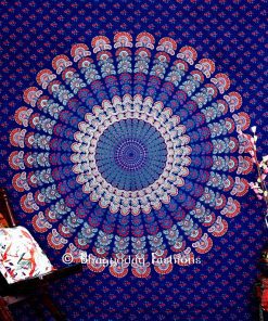 Psychedelic Bird Wings Manadala Indian Tapestry Bedding in Blue Print -0