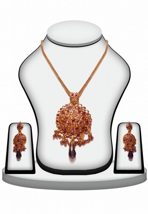 Buy Online Purple Stone Traditional Polki Necklace Set-0