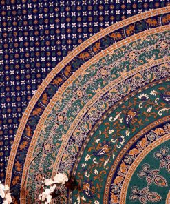 Blue Bohemian Wall Tapestry Queen Bedding in Ethnic Indian Print-3819