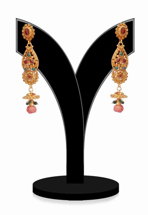 Ravishing Earrings for Women in Red and Green Beads and Stones-0