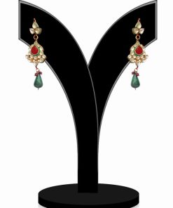 Ravishing Kundan Earrings for Women in Red, White and Green Stones for Parties-0