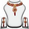 Red and White Polki Stones Necklace Set With Earrings for Wedding-0