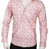 Red and White Printed Regular Fit Formal Linen Men’s Shirt -0