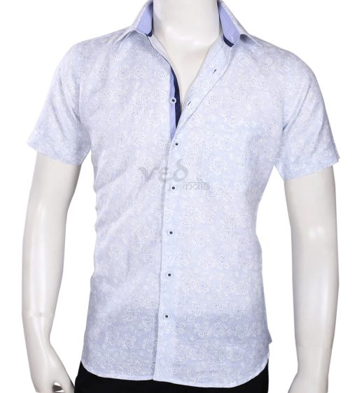 Regular Fit Half Sleeves Printed Light Blue Lines Shirt for Men-0
