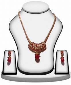 Shop Online Multicolored Fashion Polki Pendant Set with Earrings -0