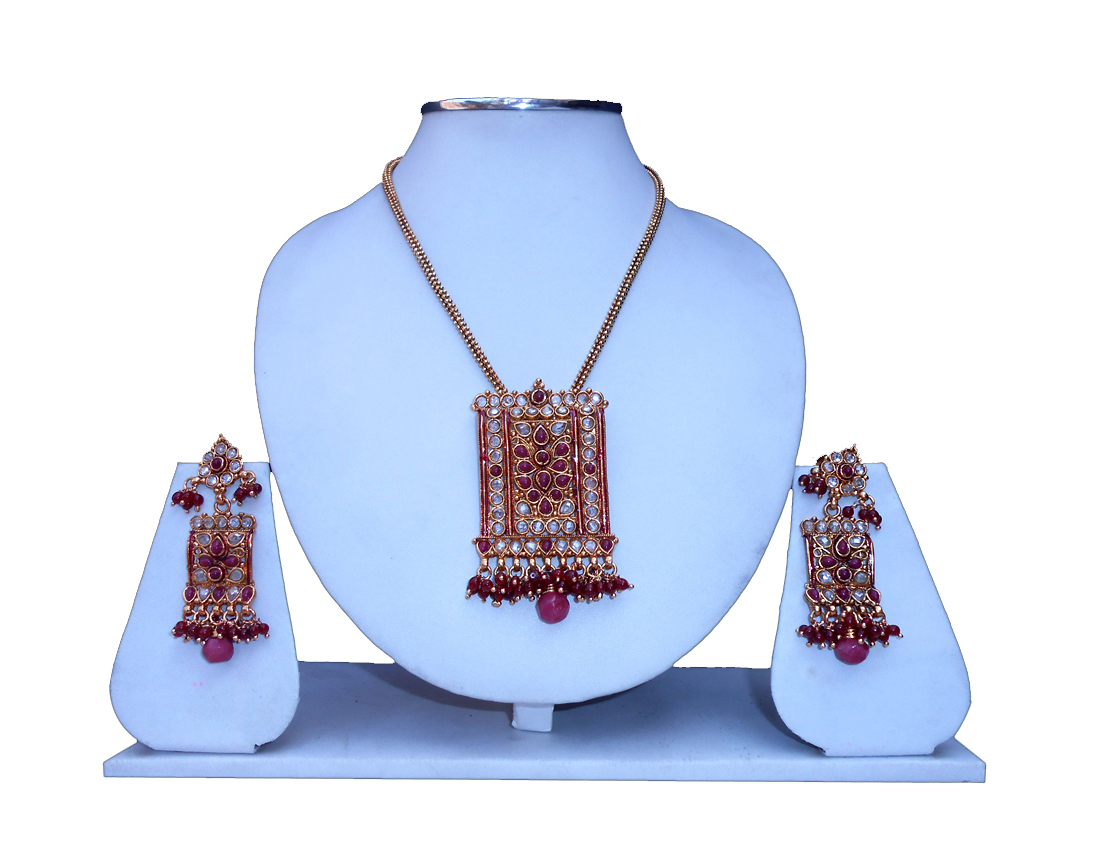 Shop online Designer Polki Pendant Set with Earrings at Wholesale Price-0