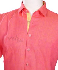 Smart Plain Pink Wedding Party Shirt for Men in Linen-2614