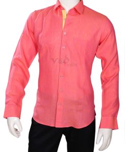 Smart Plain Pink Wedding Party Shirt for Men in Linen-0