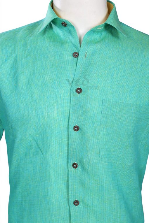 Formal Wear Smart Plain Sea Green Linen Shirt for Men -2619