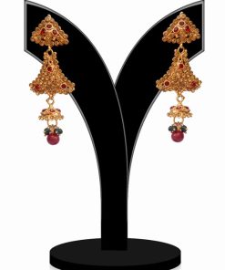 Gorgeous Green and Red Stone Studded Earrings for Festivals-0