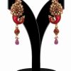 Traditional Red Stones Studded Party Jhumkas in Peacock Shape-0