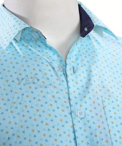 Stylish Fashion Half Sleeves Linen Shirt for Men in Aqua Blue-2651