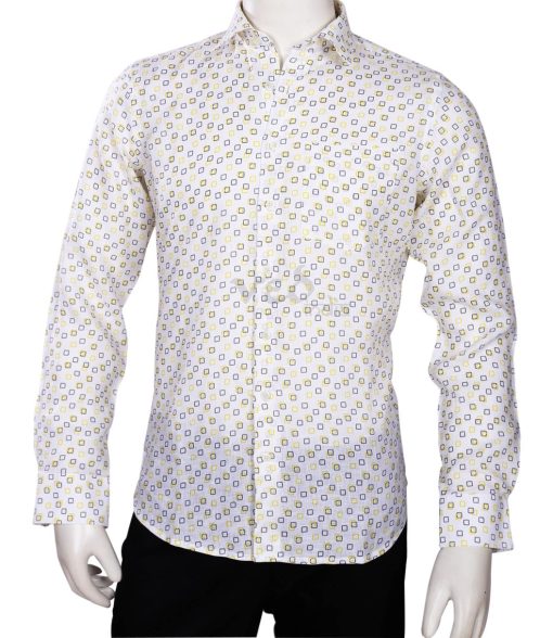 Stylish Fashion Linen Shirt for Men in Yellow and White-0