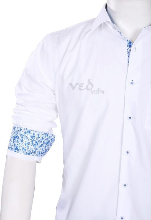 Stylish Men’s Partywear Fashion Cotton Shirt in White and Blue-2657