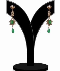 Green Stone Embellished Stylish Victorian Earrings From India-0