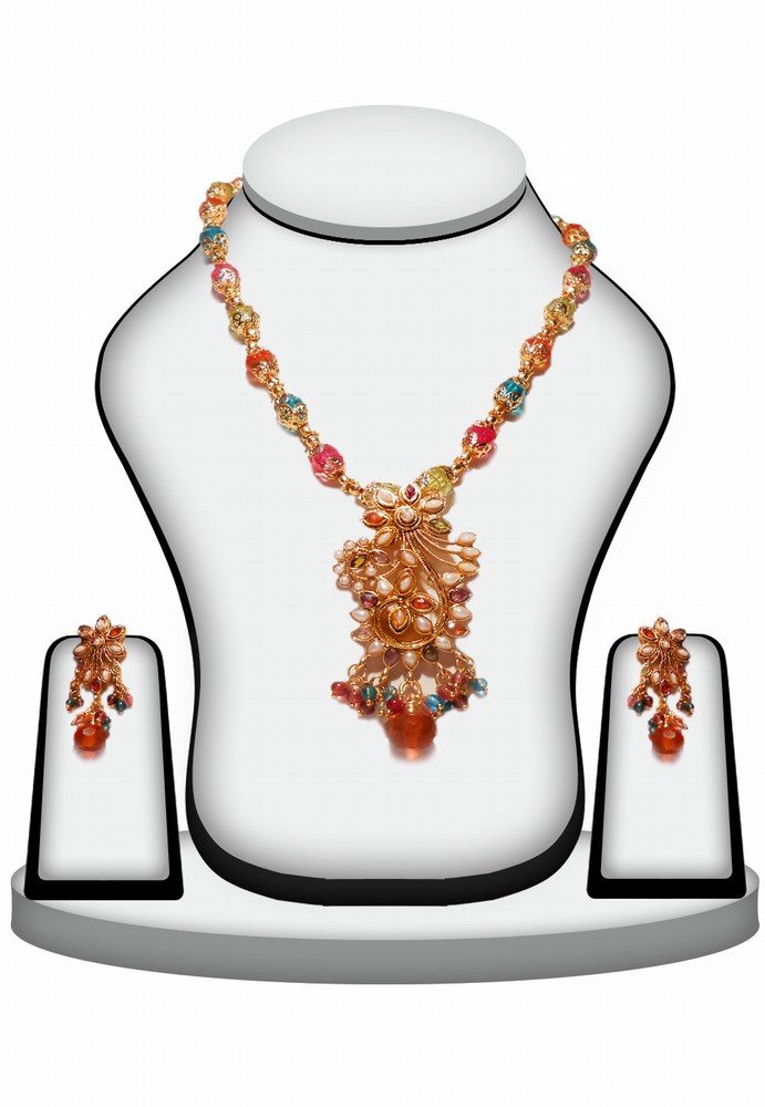 Traditional Fashion Jaipur Jewelry and Earrings Set in Multi-Color-2087
