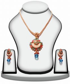 Traditional Fashion Pendant Set with Earrings in Turquoise, Green and White -0