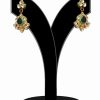 Traditional Small Kundan Earrings in Green and White Stones and Beads-0