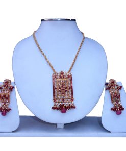 Traditional Latest Design Polki Stone Pendant Set with Earrings-0