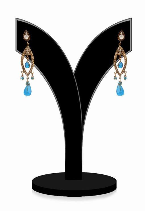 Shop Online Turquoise Stone Studded Victorian Earrings for Girls-0