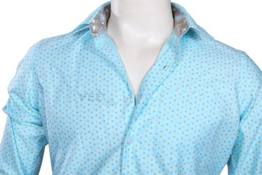 Designer Beach Wedding Men’s Shirt in Plain Aqua Blue-2583