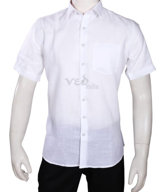 White Half Sleeves Men’s Party wear Fashion Linen Shirt -0