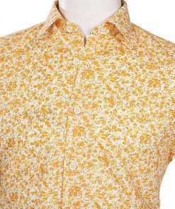 Cool Yellow Printed Beach Wedding Men’s Shirt in Half Sleeves-2638