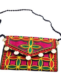 Multicolored Coin Embellished Aari Traditional Clutch Bag for Parties -2389