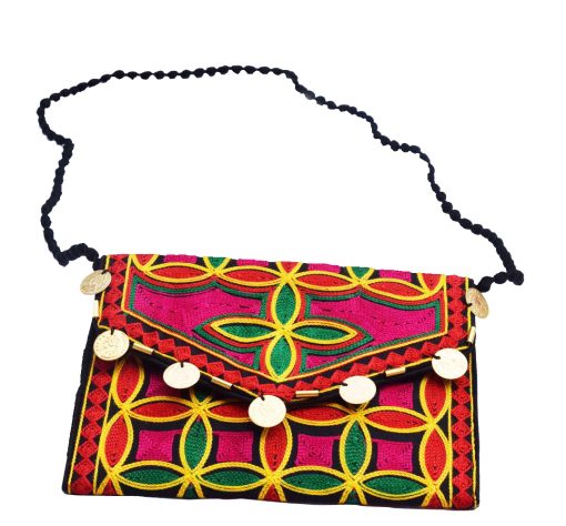 Multicolored Coin Embellished Aari Traditional Clutch Bag for Parties -2389