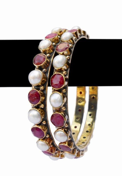 Fancy Trendy Fashion Bangle with Red Stones and Pearls from India-0
