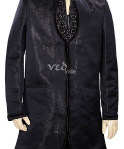 Buy Online Black Brocade Indo Western Menswear Suit for Weddings-0