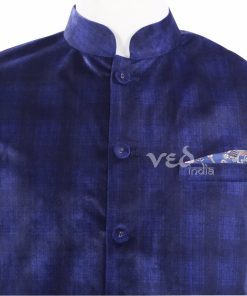 Blue Checks Ethnic Nehru Jacket and White Kurta Set for Men-2441