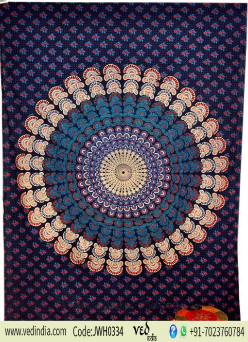 Blue Peacock Mandala Hippie Wall Hanging Tapestry Throw Bedspread-0