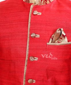 Buy Online Designer Red Silk Indo Western Outfit for Men-2449