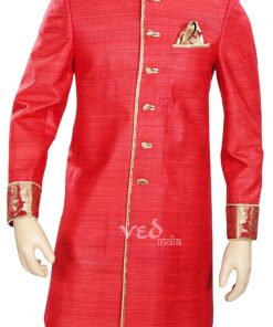 Buy Online Designer Red Silk Indo Western Outfit for Men-2450