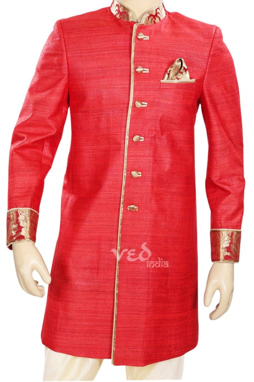 Buy Online Designer Red Silk Indo Western Outfit for Men-2450
