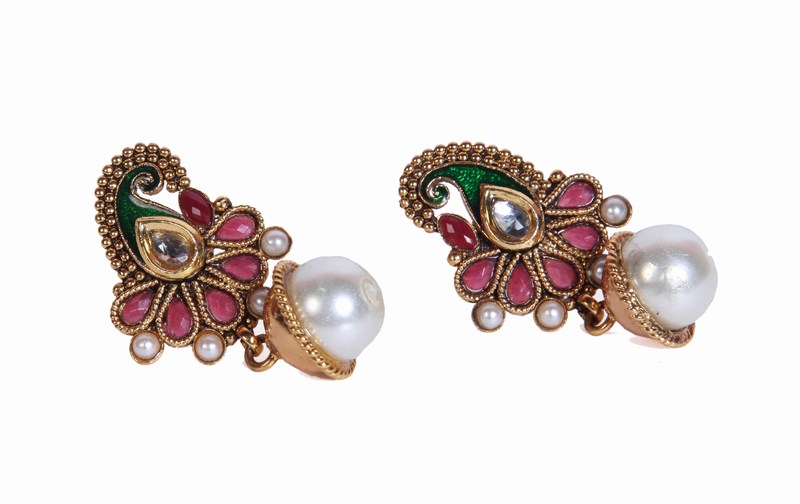 Buy Designer Fashionable Earrings in Pearls andMicro Gold Covering -0