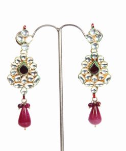 Buy Fashion Earrings in White Stones with Red Drops from India -1597