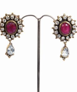 Buy Online Classic Fashion Earrings with CZ and Ruby Stones -0