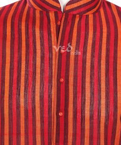 Red Stripes Smart Men’s Cotton Kurta Pajama Set for Casual Wear-2676