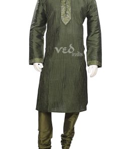 Party Wear Dark Olive Green Color Ethnic Men’s Wear Kurta Pajama Set -0