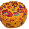 Buy Designer Handmade Yellow Round Ottomans With Flower Embroidery-0