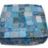 Designer Bluish Pouf Ottoman With Embroidery Floral Print-0