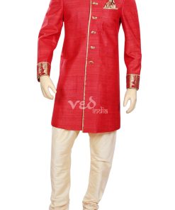 Buy Online Designer Red Silk Indo Western Outfit for Men-0