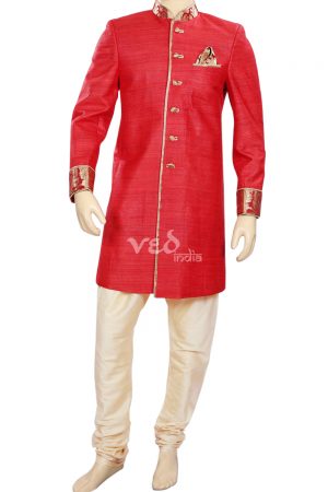 Buy Online Designer Red Silk Indo Western Outfit for Men-0