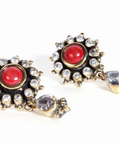 Fashion Earrings from India in CZ and Coral Stones at Wholesale Price-1609