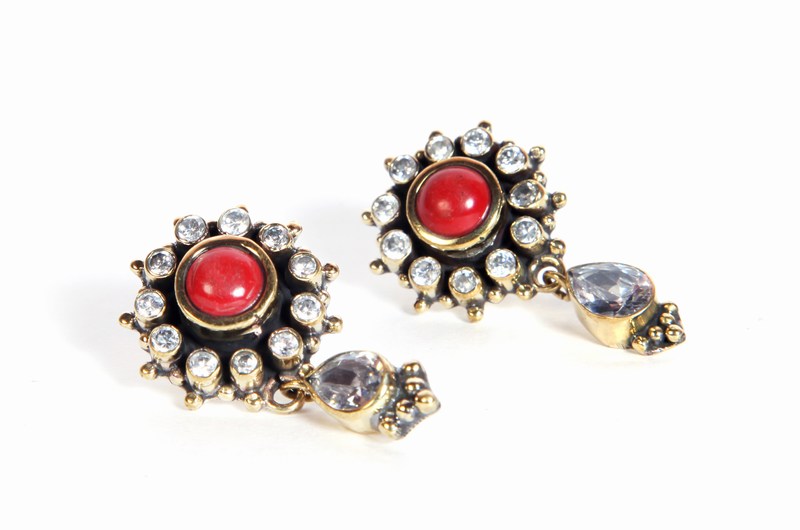 Fashion Earrings from India in CZ and Coral Stones at Wholesale Price-1609