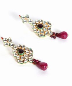 Buy Fashion Earrings in White Stones with Red Drops from India -0