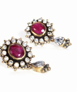 Buy Online Classic Fashion Earrings with CZ and Ruby Stones -1613